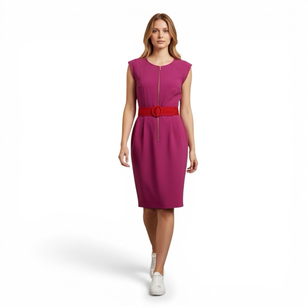 Rebecca Taylor Pink Sheath Dress Zip Front Sleeveless Knee Length | Size S |
